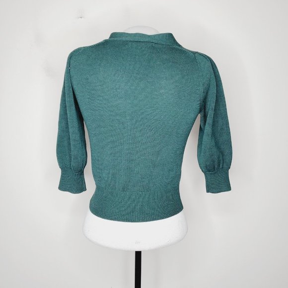 CLUB MONACO 100% Italian Merino Wool Preppy Cropped Puff Sleeve Cardigan - Picture 7 of 12